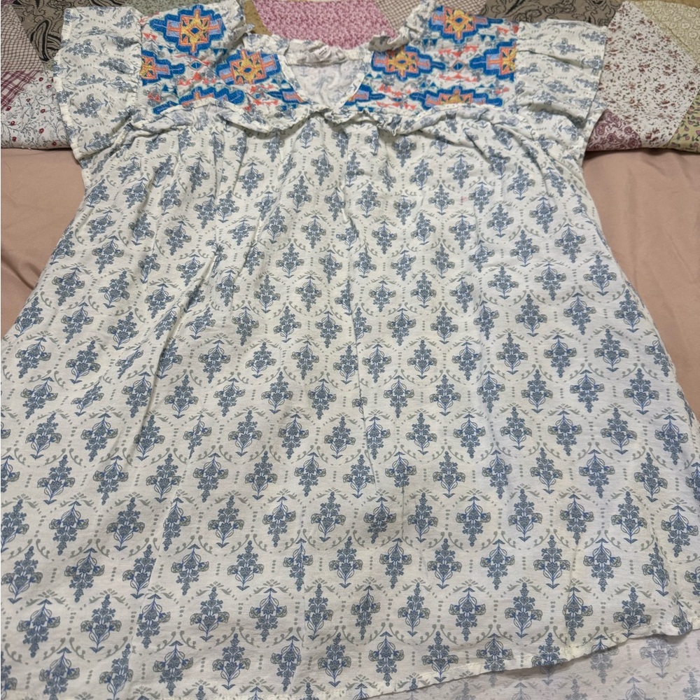 Blu Pepper Blue and White Embroidered Dress